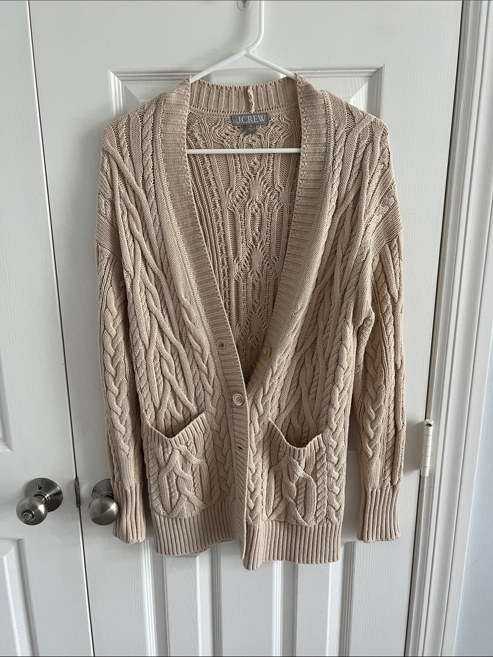 J. Crew Beige Cable-Knit Button Cardigan